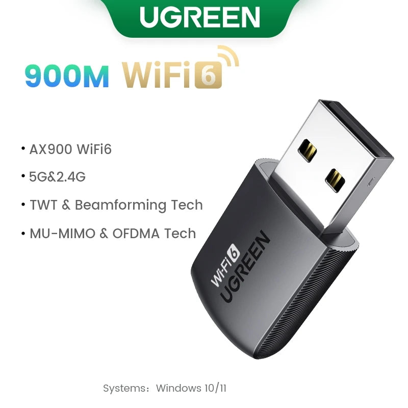 UGREEN WiFi Adapter AX900 AX1800 AC1300 WiFi6/5 5GHz&2.4GHz USB WiFi Dongle Antenna for Desktop Laptop USB Ethernet Network Card