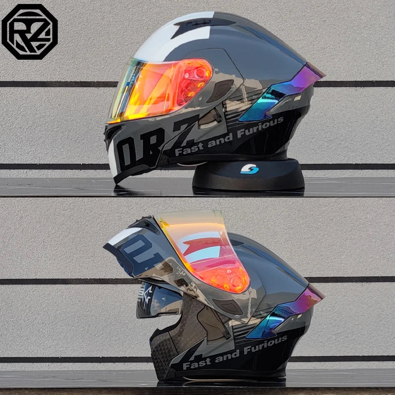 ORZ-991 unisex modular flip top motorcycle helmet, ABS shell with dual sun visors, DOT standard full face travel helmet
