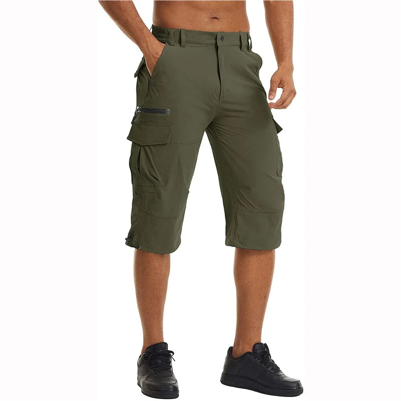 TACVASEN Men's Cargo Work Shorts Quick Dry 3/4 Length Capri Pants Multi-pockets Knee Length Trousers Summer Board Beach Shorts