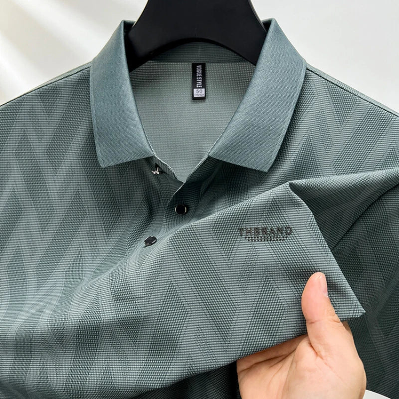 Casual Striped Men's Polo Top, 2024 New Summer Products, Lapel Short Sleeve T-shirt Korean Men's Top Middle-aged Men Clothing