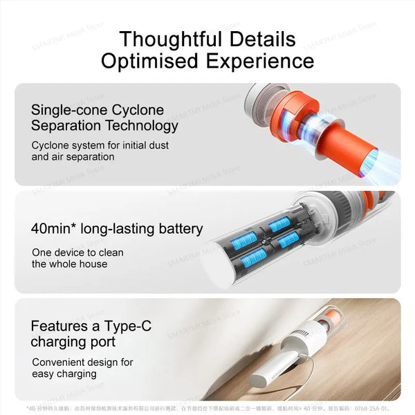 NEW MIJIA Wireless Lightweight Vacuum Cleaner,Wireless 22,000Pa,Washable Accessories,Type-C 40min Run,2 Modes, CN Version