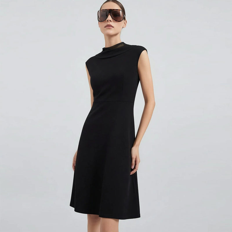 Amii Women's Dress 2026 Summer New Mesh Cowl Neck Cap Sleeve Office Casual Fitted Waist Stretch Knit Midi Dress Women 12642197