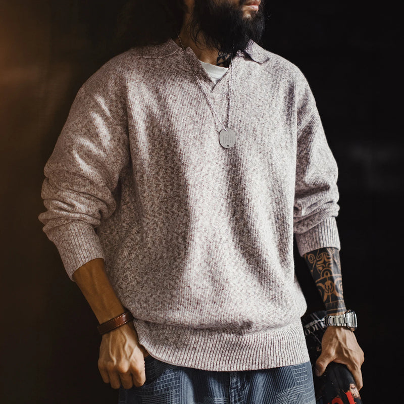 អាវយឺតប៉ាក់បុរស Maden ដៃវែង Johnny Collar Pullover សមល្មម រចនាបថបុរាណ អាវប៉ាក់ធម្មតា រដូវស្លឹកឈើជ្រុះ រដូវរងា