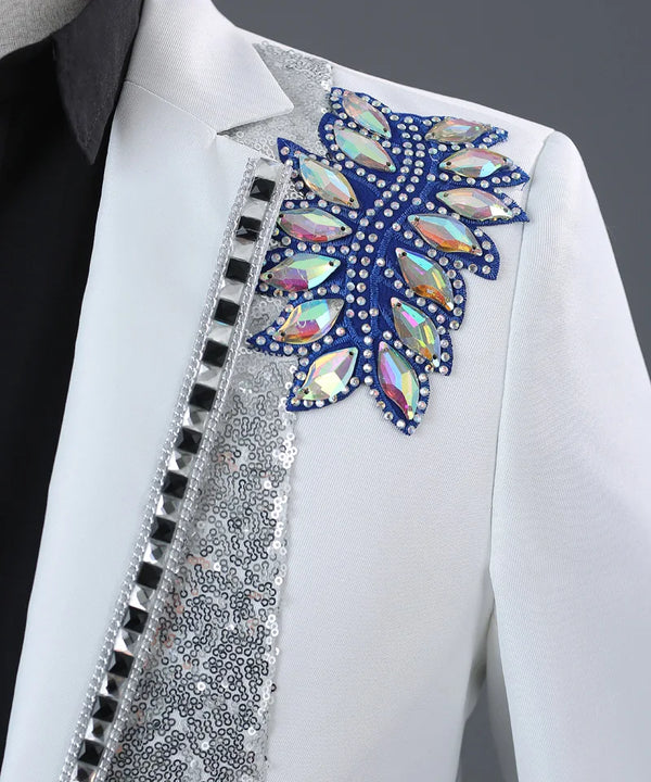 2027 New Men's Two-Piece Suit Set; The Jacket Features Circular Sequin Embellishments, Perfect for Nightclubs, Singers, Parties.