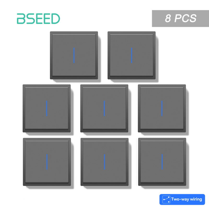 BSEED E Series 1/2/4/8 Packs 1Gang 2Way Button Light Switch Plastic Frame Wall Light Switch On Off For Stairs LED Backlight