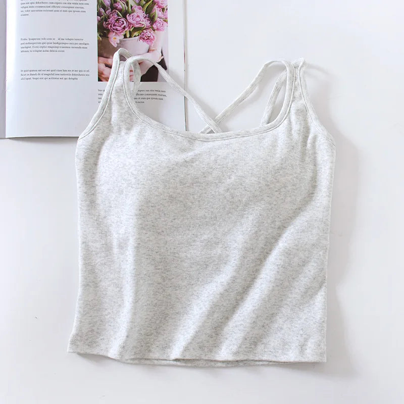 Cotton Chest Pads Vest Beautiful Back Suspenders Integrated Bra Sleepwear Top Slim Bottoming Underwear Women One Piece Pajamas