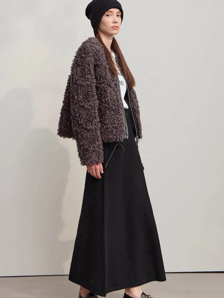 AMII Minimalist Long Skirt 2026 Winter New Solid Color A-Line Skirts For Women Loose Elegant Versatile Woman Clothes 12524049