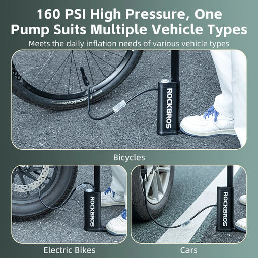 ROCKBROS Bike Pump 160PSI High Pressure Bicycle Pump Multi-Purpose Air Pump Stainless Steel FV/AV Freeze-Resistant Accessories