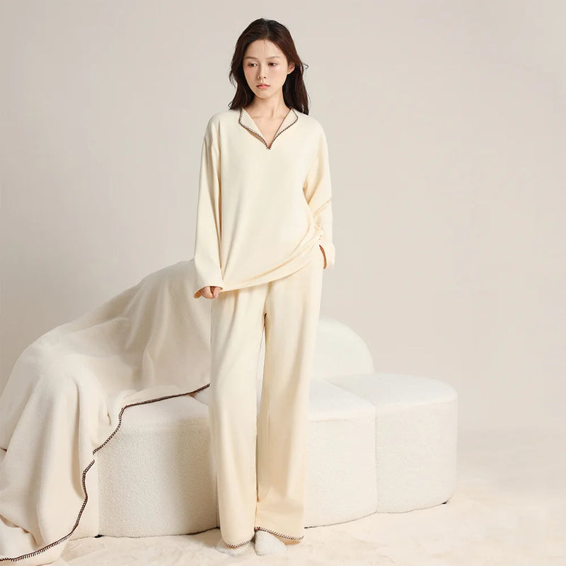 Pijama Mujer Thicken Warm Sleepwear For Sleeping Set Autumn Winter Couple Pajamas Long Sleeve De Velvet Women's Home Clothes
