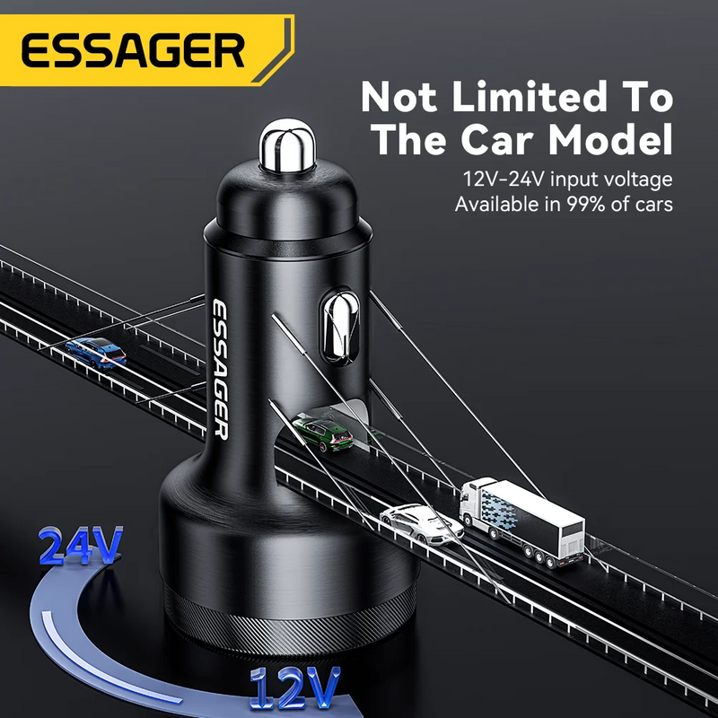ឆ្នាំងសាករថយន្ត Essager 105W USB សាកលឿន 4.0 QC4.0 QC3.0 QC SCP PPS PD USB ប្រភេទ C សាកលឿនសម្រាប់ទូរស័ព្ទ iPhone 14 15 Xiaomi