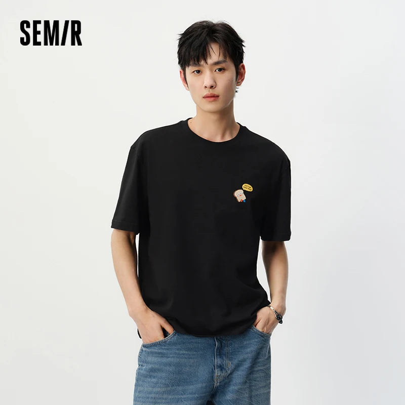 Semir Men Tshirt Embroidered Round Neck Knit Short Sleeve 2026 New Casual Fashion Soft Comfortable Daily Top Wear