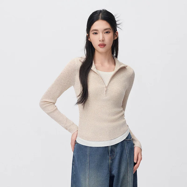 អាវយឺតប៉ាក់ Semir សម្រាប់នារី លាយរោមចៀម កអាវបត់ចុះក្រោម មានខ្សែរ៉ូតពាក់កណ្តាល លំនាំផ្នត់ ស្លីមហ្វីត 2026 សម្លៀកបំពាក់រដូវរងាថ្មីប្រចាំថ្ងៃ