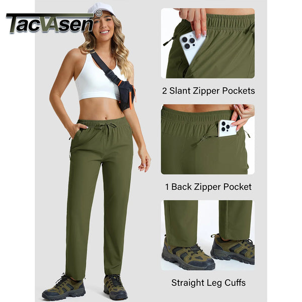 TACVASEN Women's Hiking Pants Lightweight Quick Dry UPF 50+ Water Resistant Elastic Waist Golf Travel Casual Pants Zip Pockets