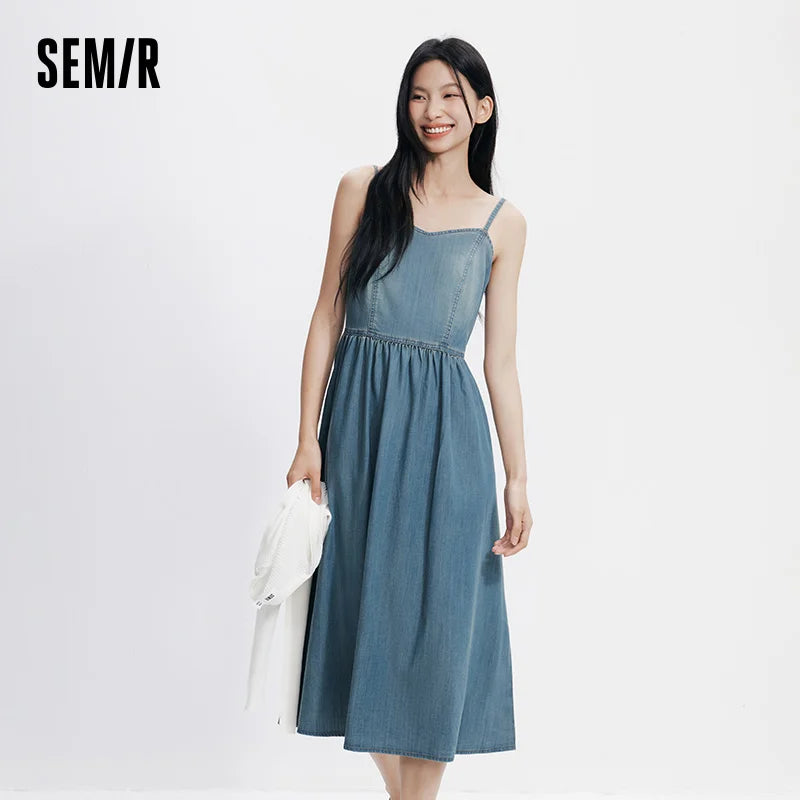 Semir Women Dress Denim V Neck Cool Feeling Slip Dress Short Cardigan Two Piece Set Cool Stylish 2026 Summer Casual Fashion Top