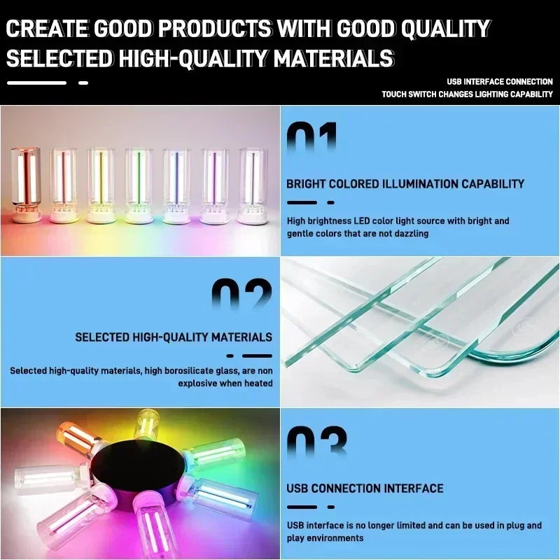USB Touch Control LED Night Light Portable Lighting Incandescent Lamp Atmosphere Filament Light Bulb Car Bedroom Decoration