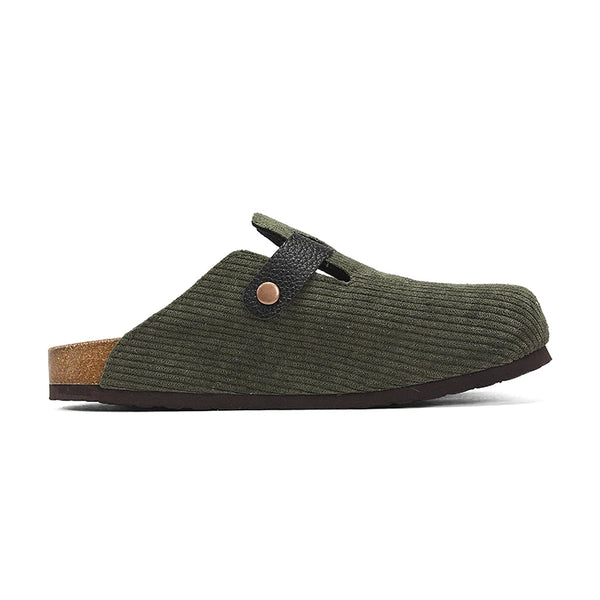 Men Women Corduroy Clogs, Adjustable Buckle Cork Footbed Mules, Closed-Toe Comfort Slip-On Shoes for Indoor & Outdoor
