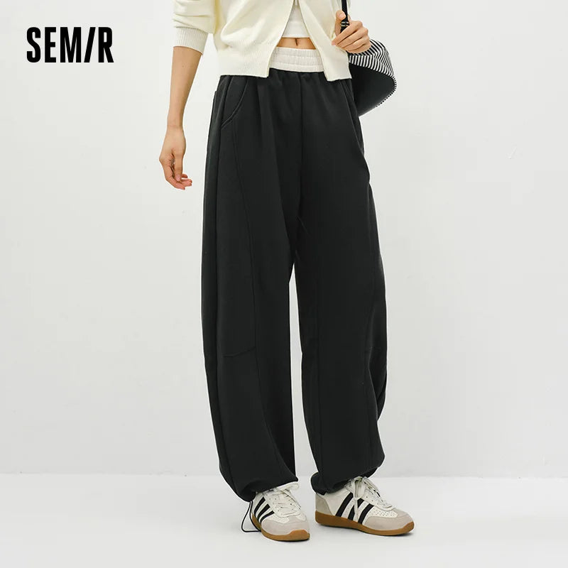 Semir Fleece Pants Women 2026 Spring Color Block Banana Wide Leg Split Design Casual Comfortable Stylish Sweatpants