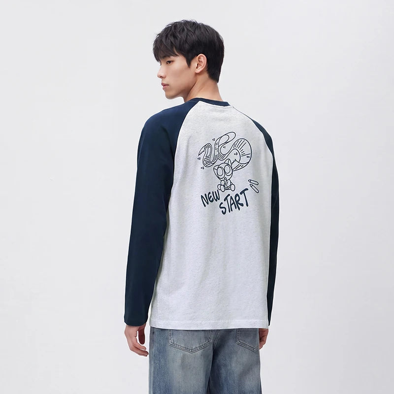 Semir Men Tshirt Long Sleeve Raglan Sleeve Retro College Style 2026 Autumn Couple Pullover Casual Everyday Top Daily