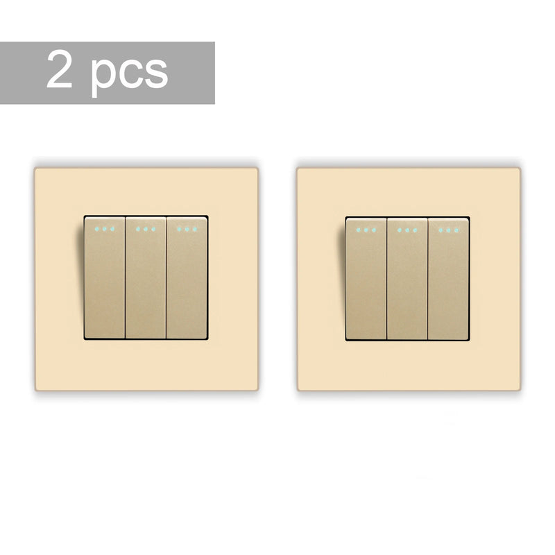 BSEED 2Packs Button Light Switch 1/2/3Gang 2Way Wall Light Switch Plastic Frame Switch On Off For Stairs 10A 250V