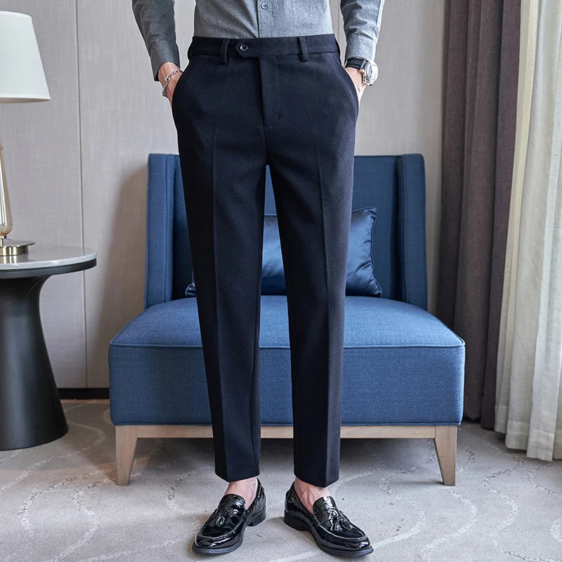 2026 Men's Black Herringbone Pants, Winter Fashion Slim Trousers, Gray, Brown, Coffee, Apricot, Green To Choose From,Asian Size