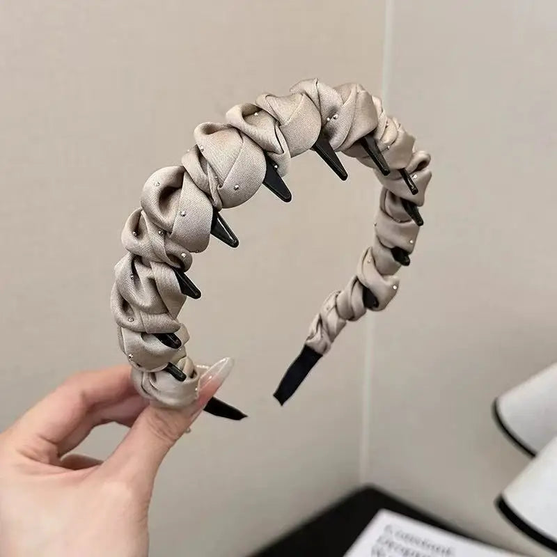 Fluffy High Skull Satin Full Sky Star Hot Diamond Headband for Women with Teeth Anti Slip Headband, High-End Feeling, Light Luxu