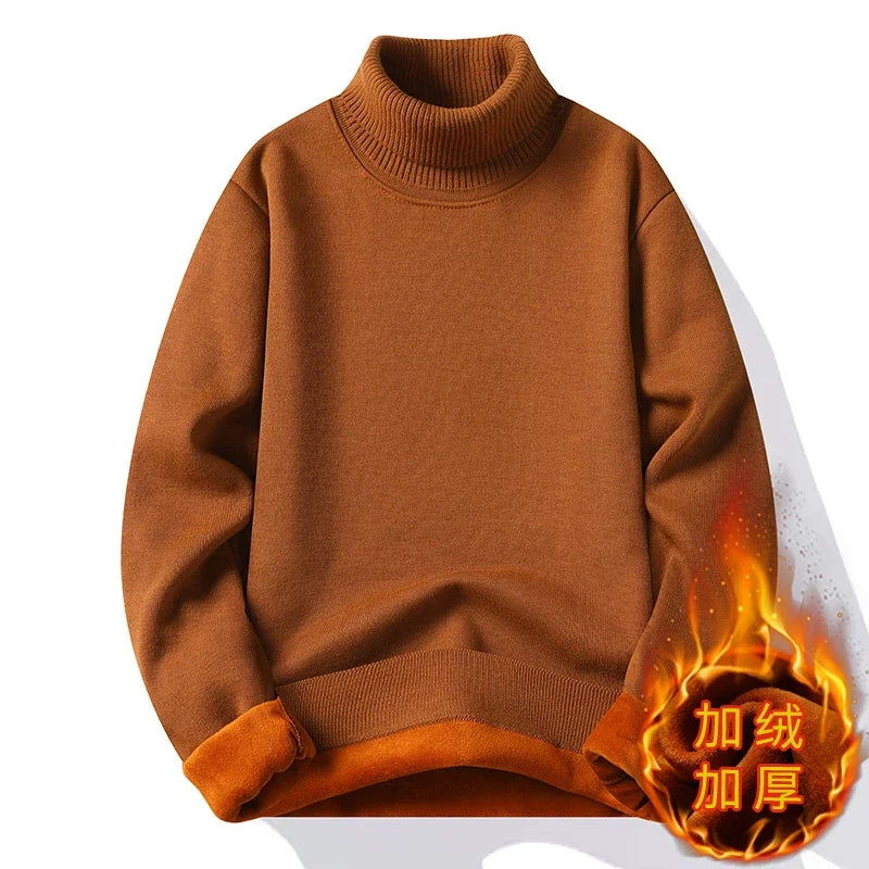 Men's Slim Fit Long Sleeve Turtleneck Sweater Anti-Pilling High Quality Knitted Solid Color Pullover Trendy Men's Clothing