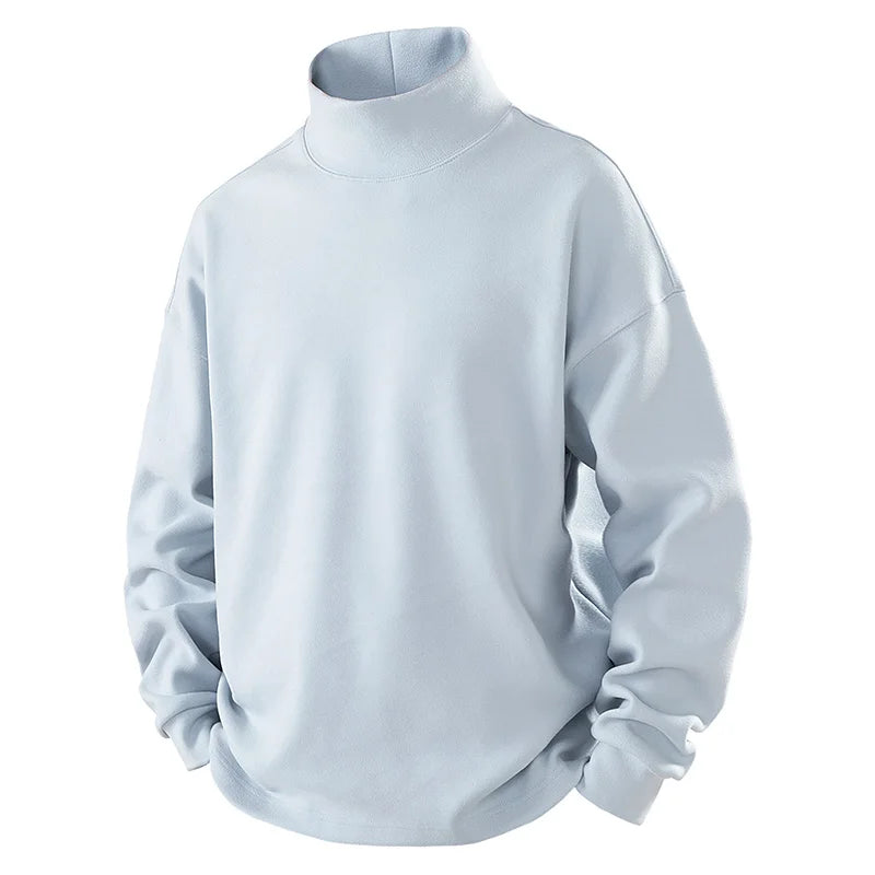 Men's Thermal Fleece High Neck Sweatshirt Self-Heating De Rong Base Layer Warm Long Sleeve T-Shirt Solid Color