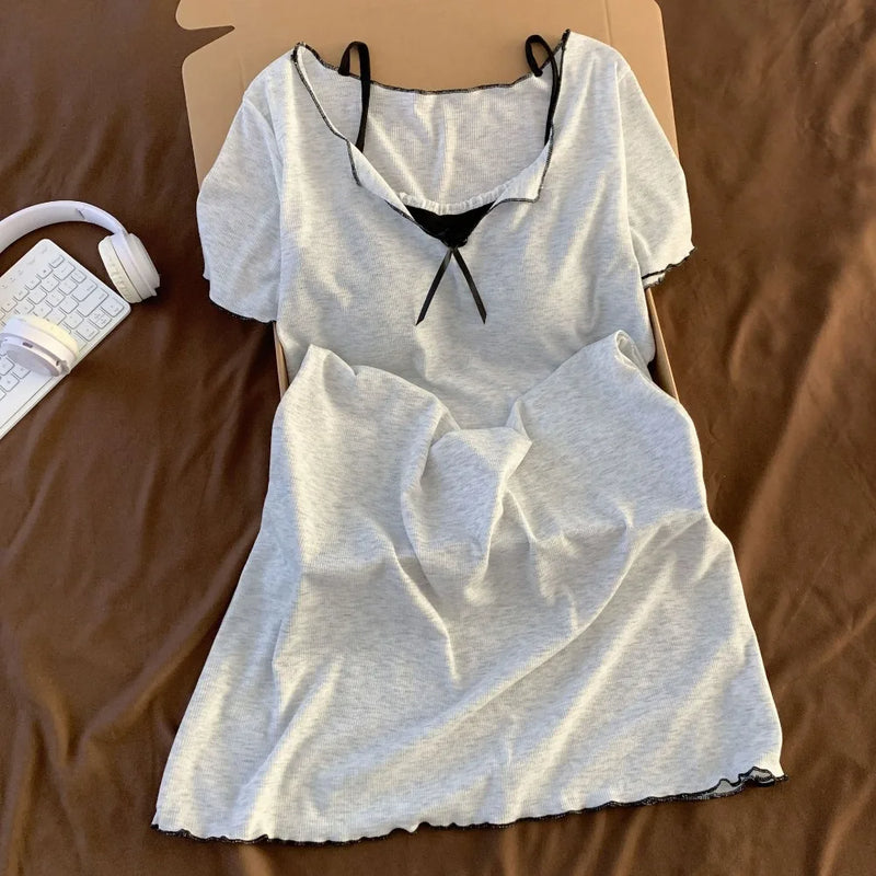 New Nightgown Women Chest Pad Homewear Summer Thin Nightdress Female Clothing Short Sleeve Sleepwear Nightie Home Wear Dress
