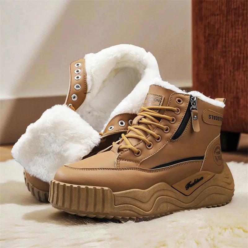 Men's Snow Boots New Winter Warm Plush Thick-Sole Casual Boots Fashion Outdoor Sports Work Boots Soft-Sole High-Top Cotton Boots