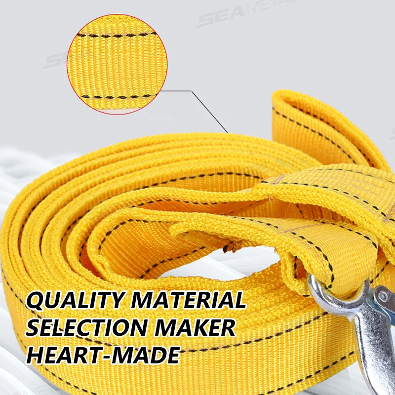 SEAMETAL 3M/3Ton 4M5Ton Car Tow Cable Towing Pull Rope Strap With Hooks Portable Self-driving Tourism Heavy Rescue Rope Tools