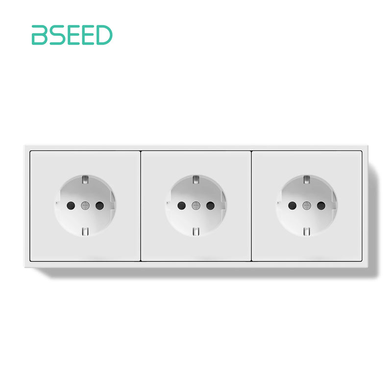 BSEED EU Standard 1/3/5 Pack Triple Wall Electrical Sockets Power Outlets Value Pack White Black Plastic Frame 16A