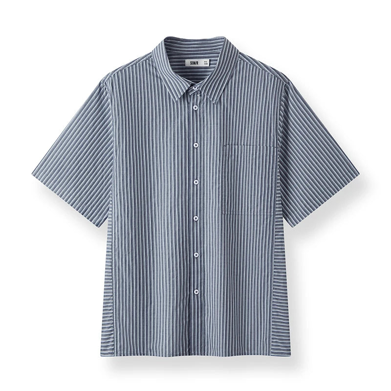 Semir Mens Shirt 2026 Striped Pure Cotton Loose Lapel Versatile Casual Fashion Daily Wear