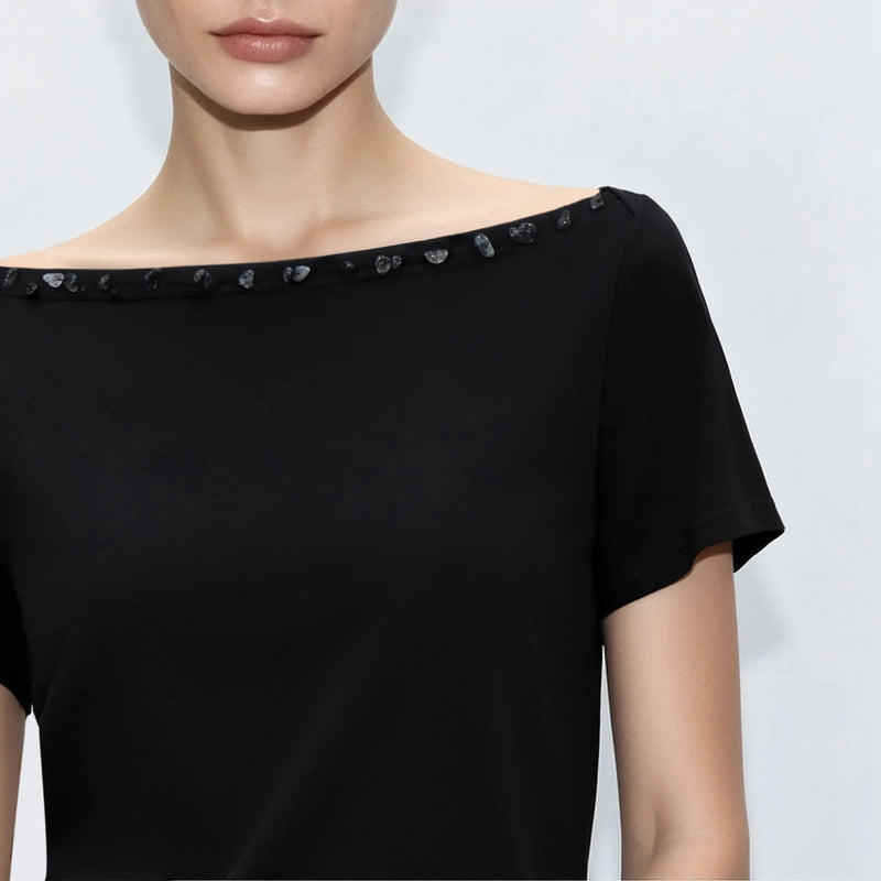 Amii Off Shoulder Women's T-Shirt 2026 Summer New Short Sleeve Stretch Cotton Tee Casual Solid Versatile Top For Women 12612008