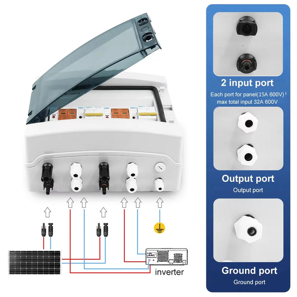 TOMZN Solar Photovoltaic PV Combiner Box With Lightning Protection 2 Input 2 Out DC 600V Fuse MCB SPD Waterproof Box IP65 12ways