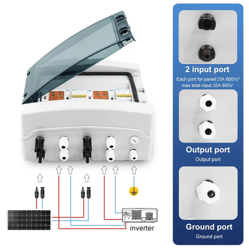 TOMZN Solar Photovoltaic PV Combiner Box With Lightning Protection 2 Input 2 Out DC 600V Fuse MCB SPD Waterproof Box IP65 12ways