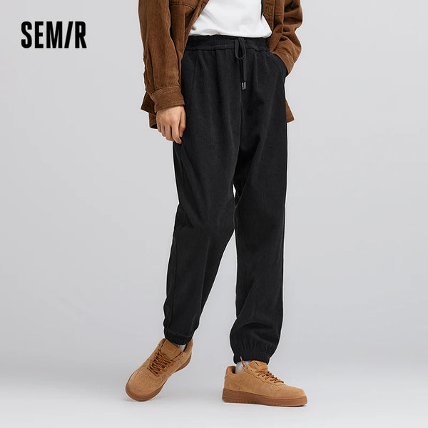 Semir Baggy Pants Men Textured Corduroy Loose Elastic Cuff Casual 2025 Winter Clothes for Man Soft Corduroy Warm