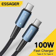 ខ្សែសាក Essager USB C 100W PD QC 4.0 3.0 USB Type C ខ្សែសាកលឿន Type C សម្រាប់ MacBook Pro Samsung Xiaomi ខ្សែសាក