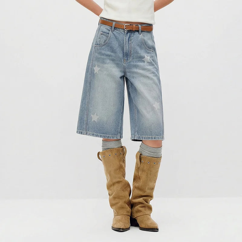 Semir Women Pants Denim Slit Vintage Distressed Loose Fit Knee Length Fashion Top 2026 Summer Wear