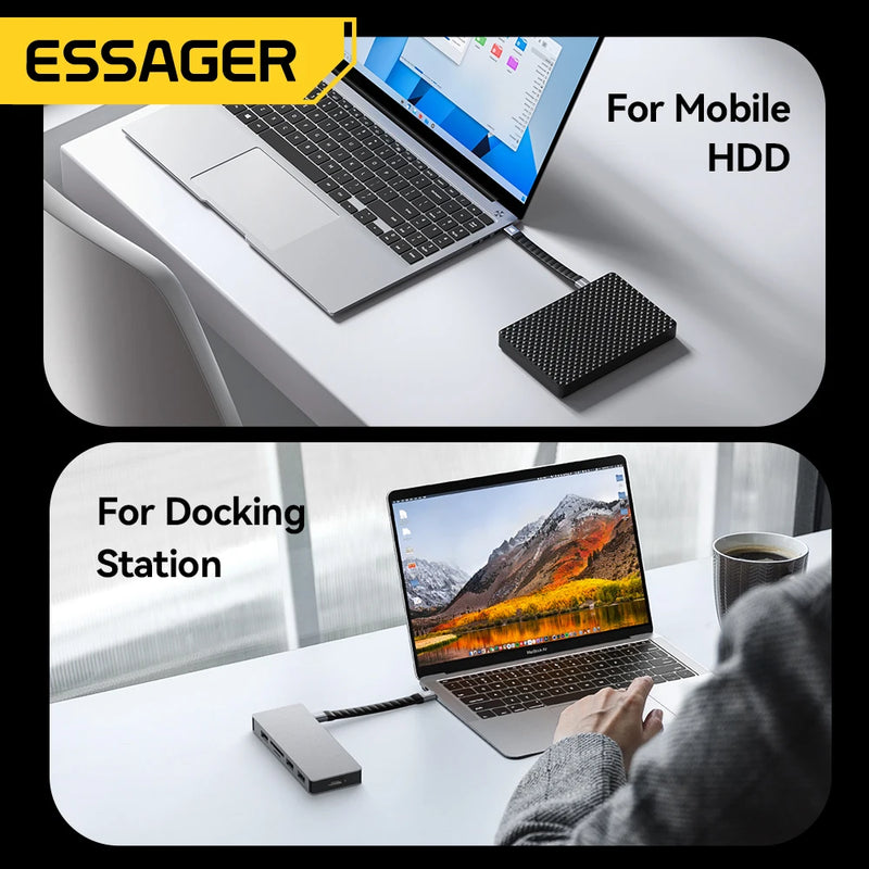 ខ្សែ Essager USB 4.0 Type-C ផ្ទេរទិន្នន័យ 40Gbps និងវីដេអូ 8K@60Hz 240W PD សាកថ្មលឿនសម្រាប់ MacBook iPhone កុំព្យូទ័រយួរដៃ ថាសរឹងចល័ត