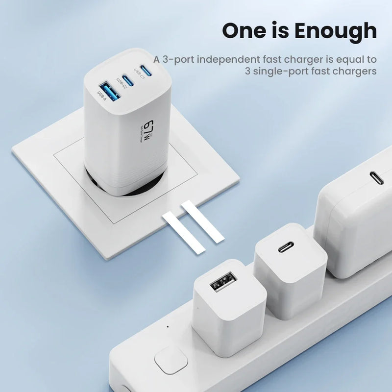 ឆ្នាំងសាក GaN USB Type C 67W PPS PD QC3.0 ឆ្នាំងសាករហ័សសម្រាប់ MacBook Laptop Tablet iPhone 14 iPad Samsung S23 Ultra