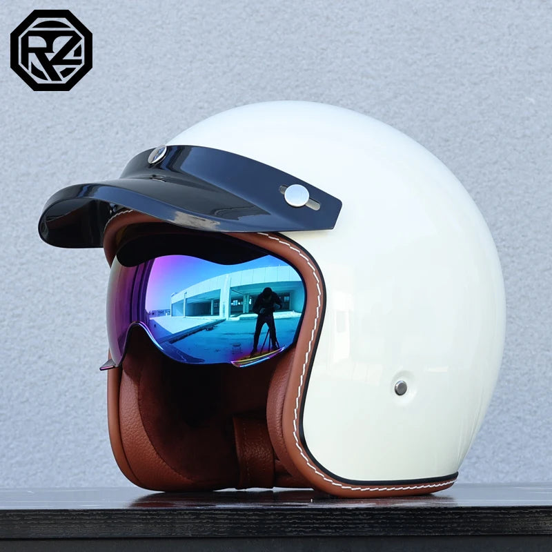 ORZ adult motorcycle helmet with built-in sun visor retro cruise 3/4 half helmet capacity motor DOT approval