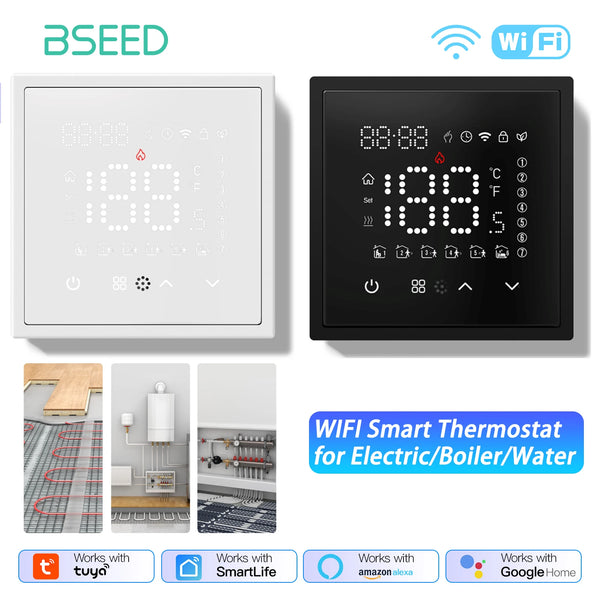 BSEED WIFI Electric Floor Heating Water Boiler Room Smart Thermostat Alexa Google App Temperature Controller Plastic Frame