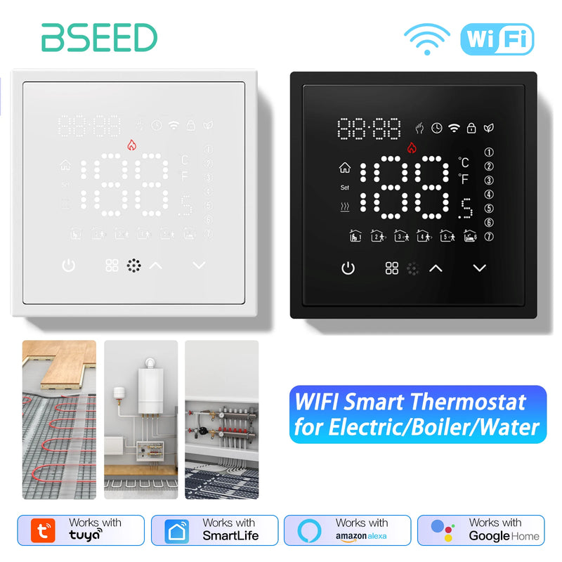 BSEED WIFI Electric Floor Heating Water Boiler Room Smart Thermostat Alexa Google App Temperature Controller Plastic Frame