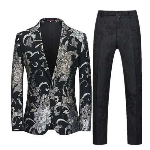 2026 Men's Blue Embroidered Two-Piece, Red Slim Fit Suit Jacket and Trousers Red Green Blazers Coat with Pants, Asian Size 6XL