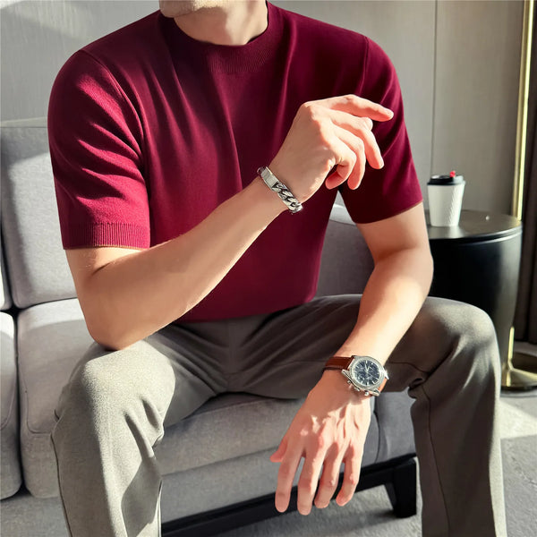 Men's Color Block Short Sleeve T-Shirt, High Twist Core-Spun Yarn Anti-Pilling, Fine 14 Needle Knit, Multi-Color Casual Wear