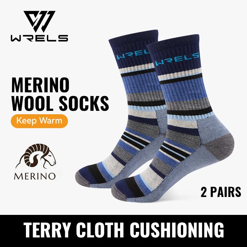 WRELS Merino Wool Hiking Socks Thermal Warm Winter Cushioned Moisture Wicking Socks Breathable Sports Socks Running Skiing Socks