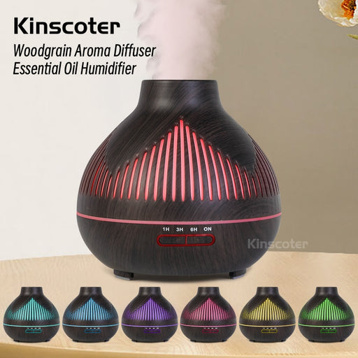 400ml Woodgrain Aroma Diffuser Electric Aromatherapy Diffuser Air Humidifier Sprayer for Home Hotel Holiday Gift Night Light Dark Wood Grain