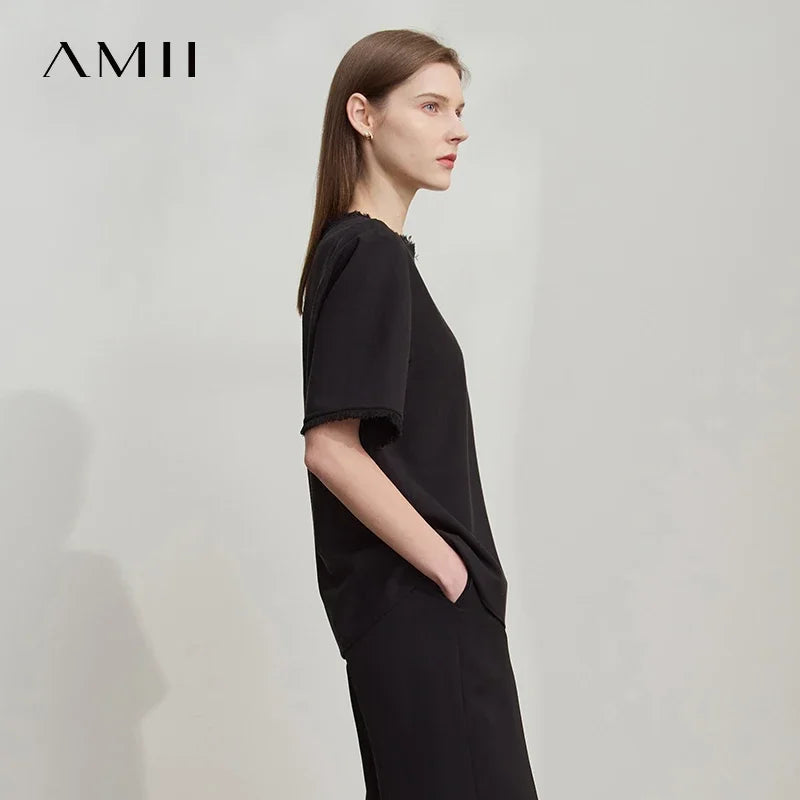អាវក្រណាត់អាវធំស្ត្រី Amii Minimalist ឆ្នាំ ២០២៥ រដូវស្លឹកឈើជ្រុះថ្មីត្រង់រំយោលស្មាអង្កាំដៃខ្លី 12521016