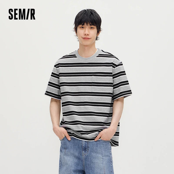 អាវយឺតបុរស Semir កប្បាសប៉ាក់ឆ្នូតដៃខ្លី រចនាបថប៉ាក់ រដូវក្តៅ ឆ្នាំ២០២៦ ទាន់សម័យ ទាន់សម័យ ងាយស្រួលប្រើ ទាន់សម័យ