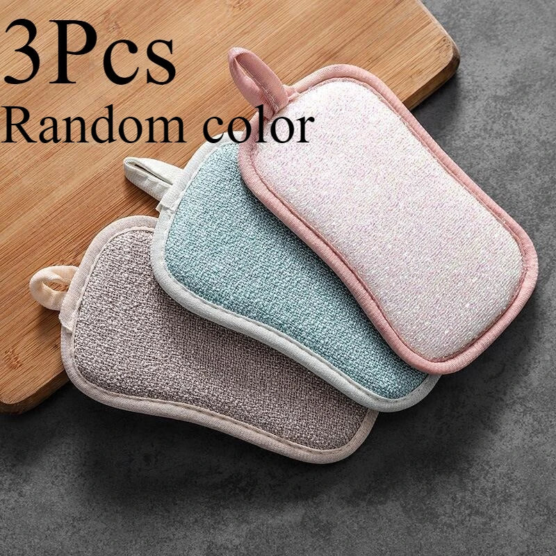 1/2/3pcsNon-Scratch Microfiber Sponge,Multi-Purpose Scrub Sponges For Kitchen Kitchen Gadgets,Cleaning plate sponge kitchenware